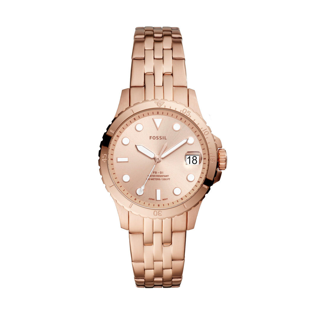 FB-01 Three-Hand Date Rose Gold-Tone Stainless Steel Watch