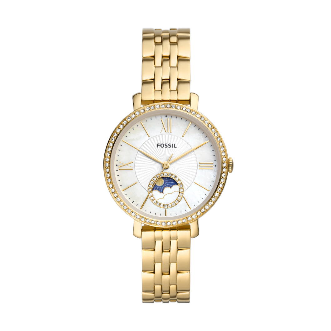 Jacqueline Sun Moon Multifunction Gold-Tone Stainless Steel Watch