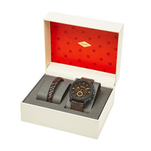 Load image into Gallery viewer, Machine Chronograph Dark Brown Leather Watch and Bracelet Box Set
