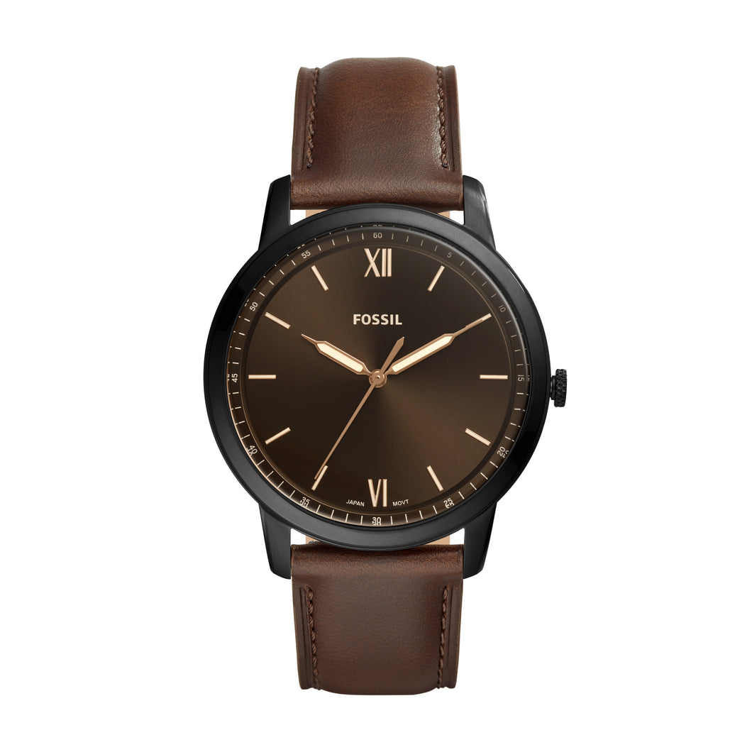 Minimalist 44mm Three-Hand Brown Leather Watch