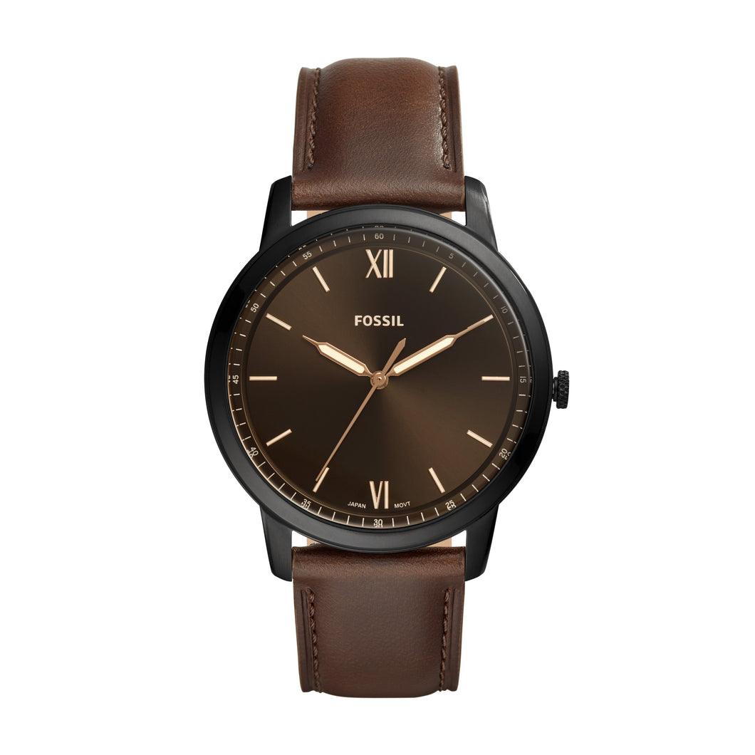 Minimalist Three-Hand Brown Leather Watch