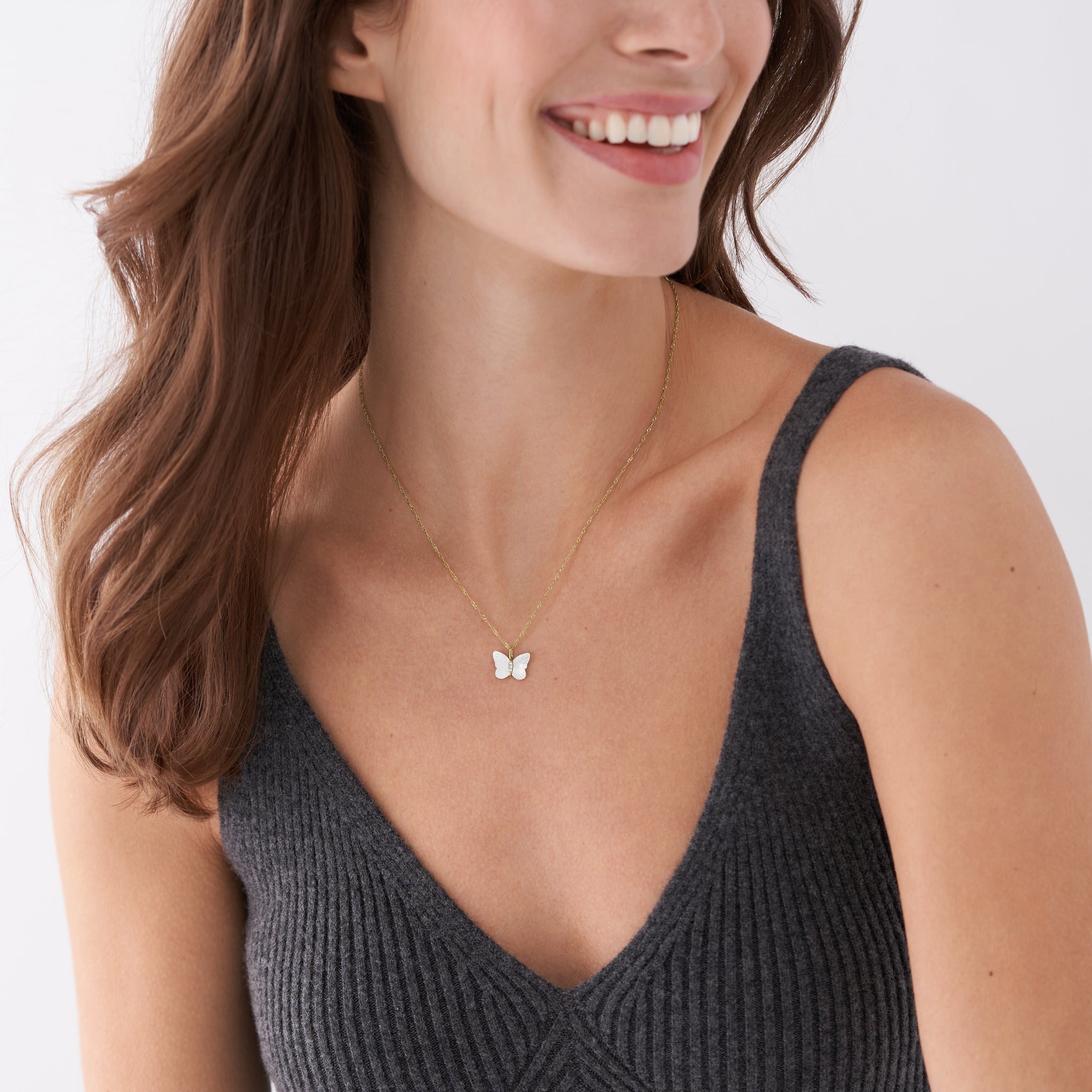Radiant Wings White Mother of Pearl Butterfly Chain Necklace